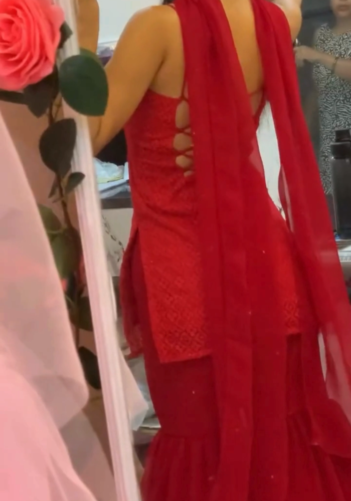 Red Schiffli Elegance Sharara And Dupatta Set