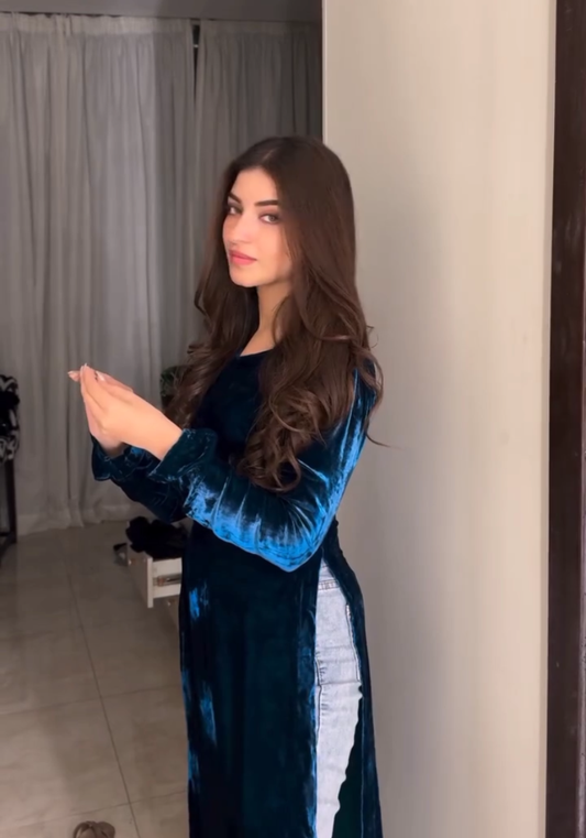 Teal Blue Velvet Kurti – Minimal, Elegant & Super Soft