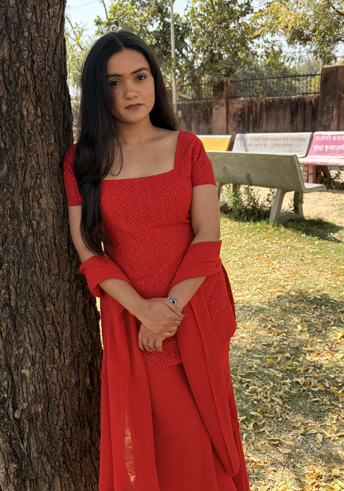 90’s Glam Red Sequin Kurti Set