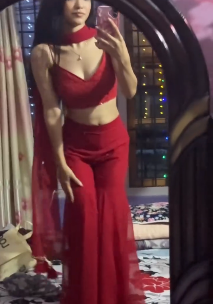 Scarlet Schiffli Georgette Co-ord Set with Dupatta