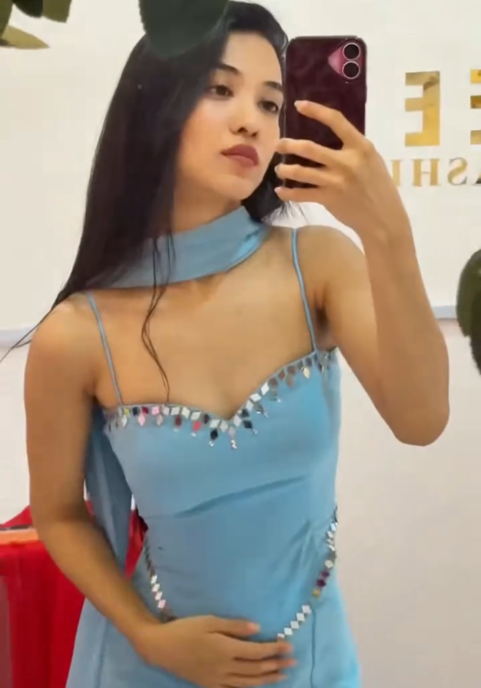 Classic Mirror Work Sky Blue Georgette Set