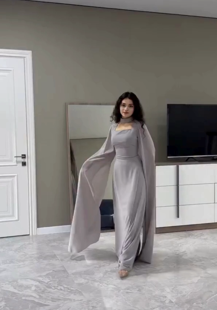 Modern Muse – Square Neck Long Cape Dress