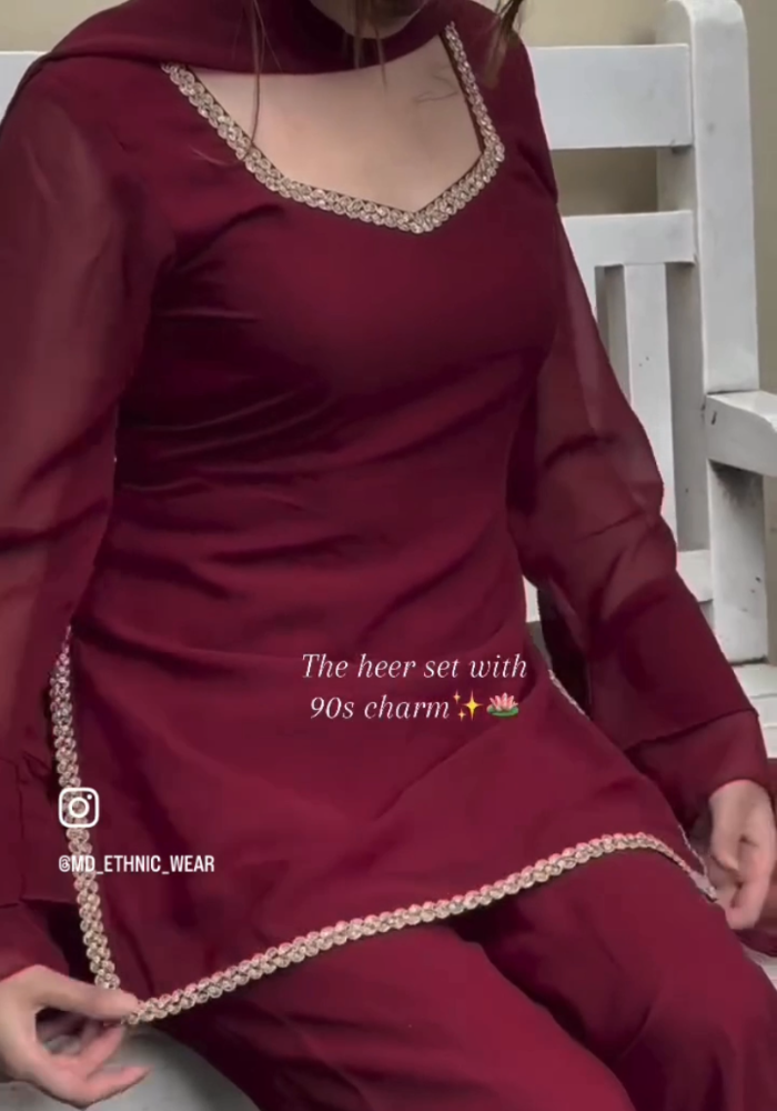 Vintage Grace Marron Georgette Kurta Pant Dupatta Set