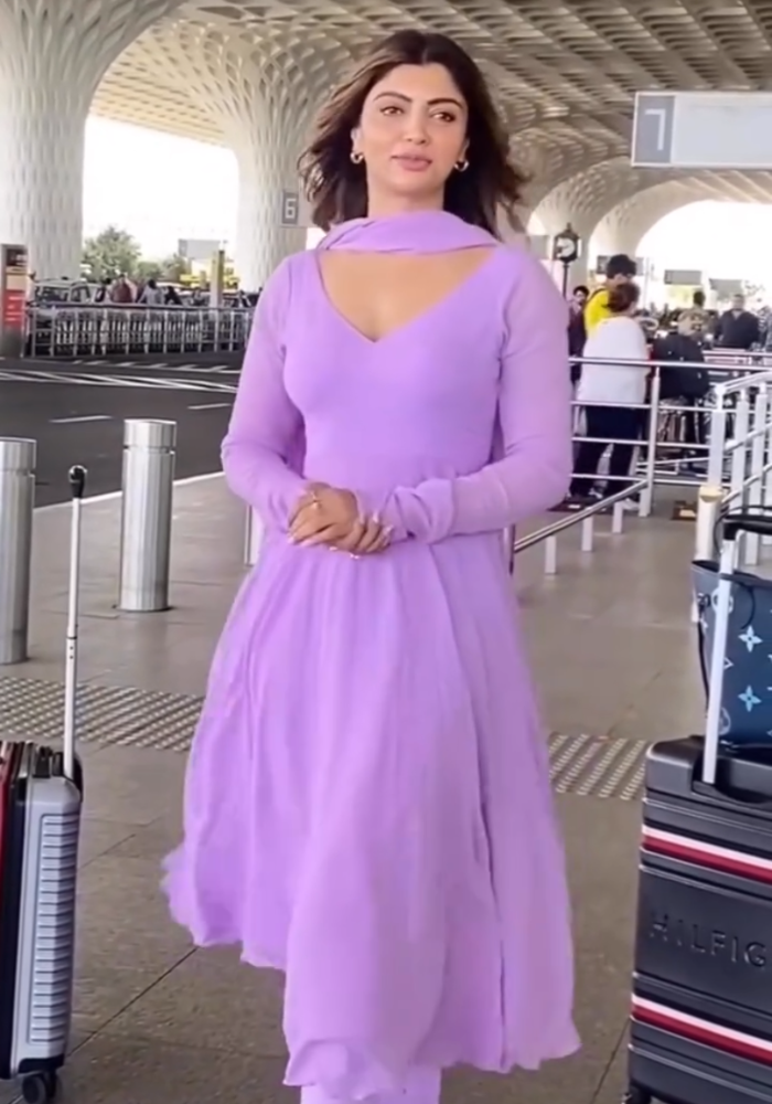 Lavender Blossom V Neck Georgette Anarkali with Dupatta