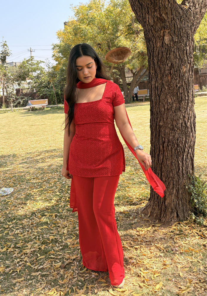 90’s Glam Red Sequin Kurti Set