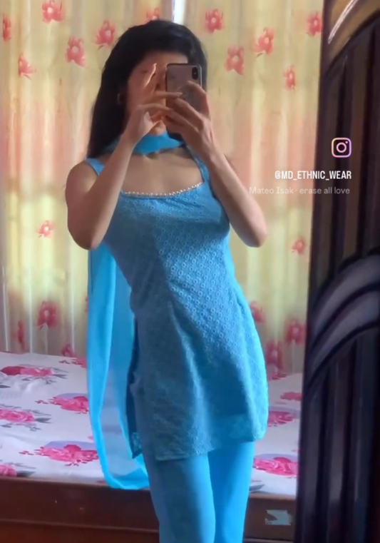 Schiffli embroidered Kurta, Pant and Dupatta Set