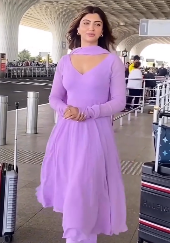 Lavender Blossom V Neck Georgette Anarkali with Dupatta