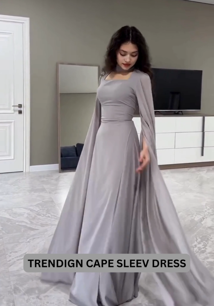 Modern Muse – Square Neck Long Cape Dress