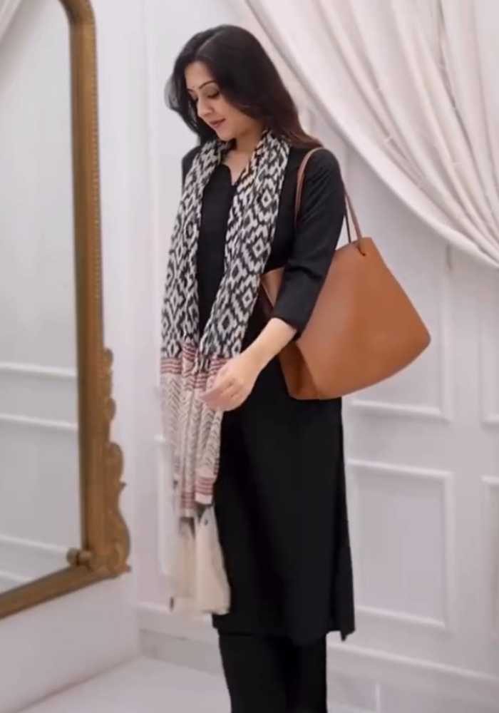 Minimalist Black Kurta Set with Vibrant Dupatta