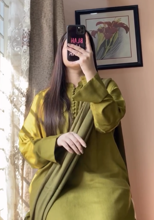 MD Olivrgreen Pakistani Kurta Pent with Chiffon Dupatta Set