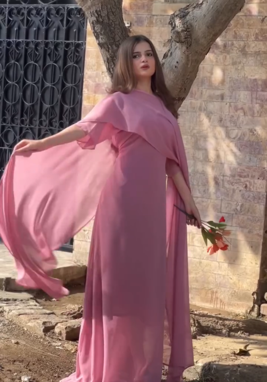 Cape Essence: Modern Grace Georgette Cape Dress