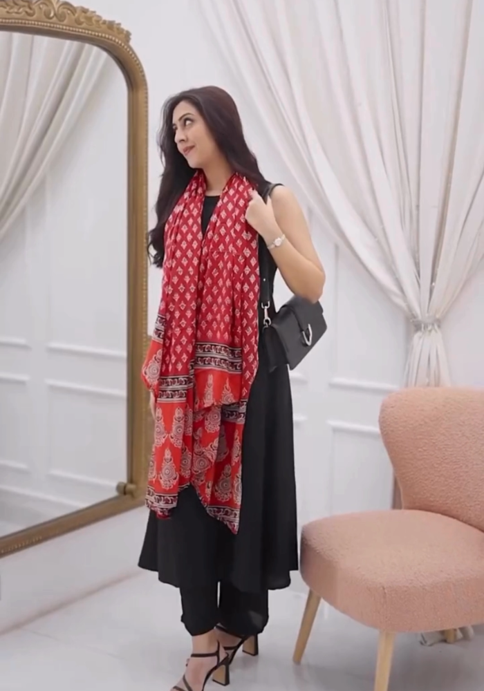 Black Charm Red Print Drape