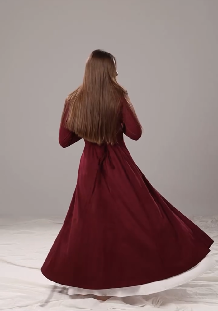 Maroon Velvet Fit & Flare Dress with White Skirt