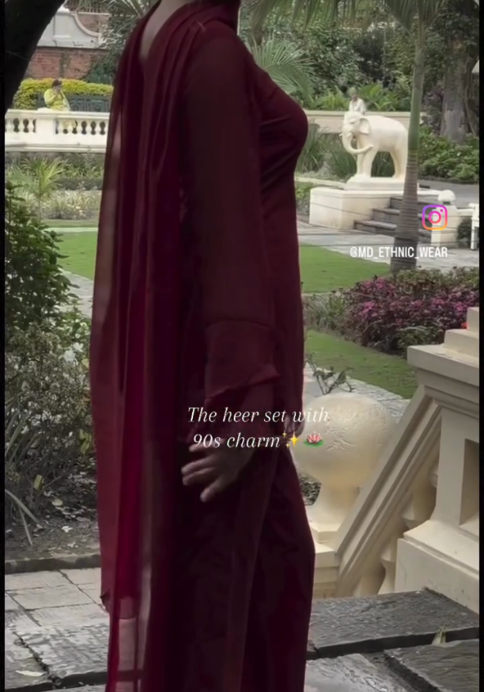 Vintage Grace Marron Georgette Kurta Pant Dupatta Set