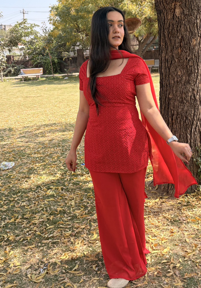 90’s Glam Red Sequin Kurti Set