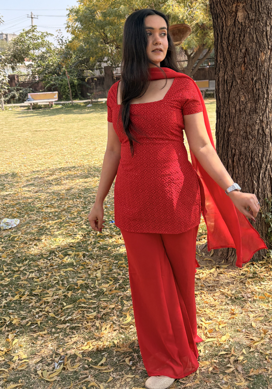 90’s Glam Red Sequin Kurti Set
