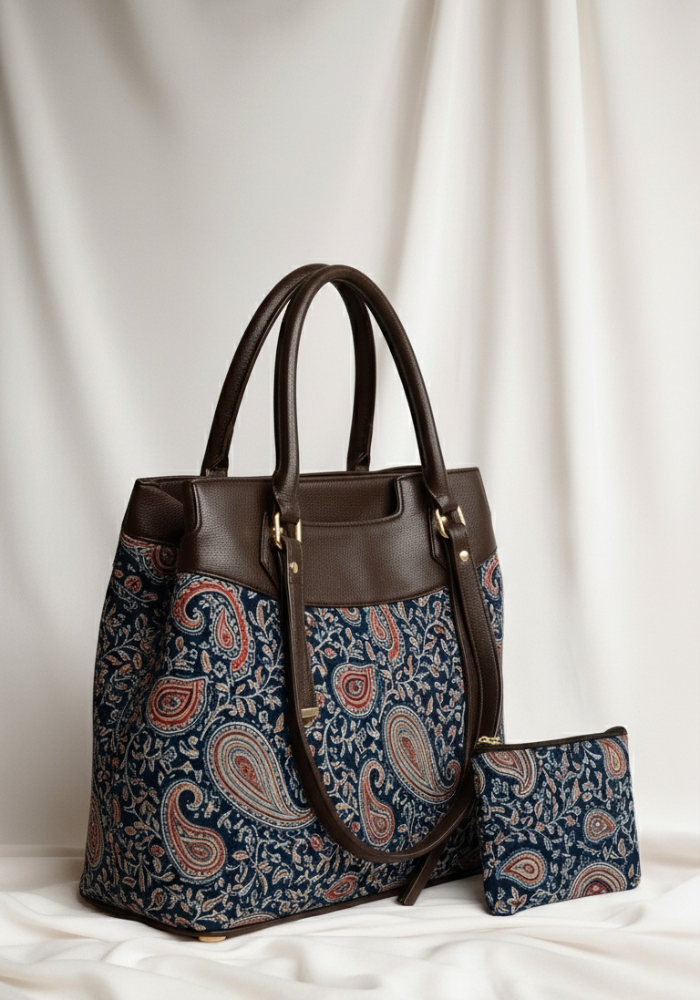 Midnight Paisley Tote Bag – with Matching Pouch