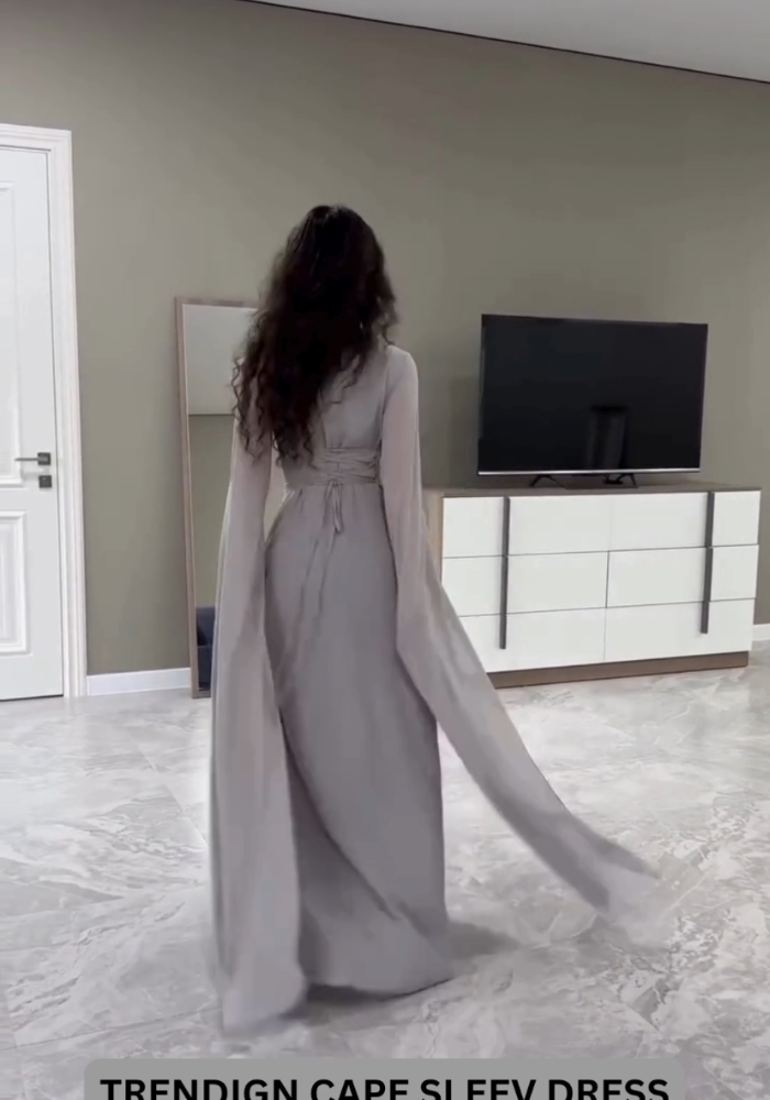 Modern Muse – Square Neck Long Cape Dress