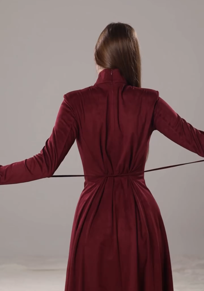 Maroon Velvet Fit & Flare Dress with White Skirt