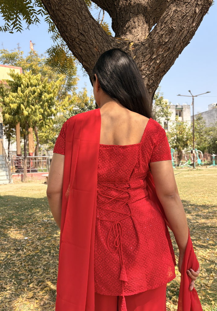 90’s Glam Red Sequin Kurti Set