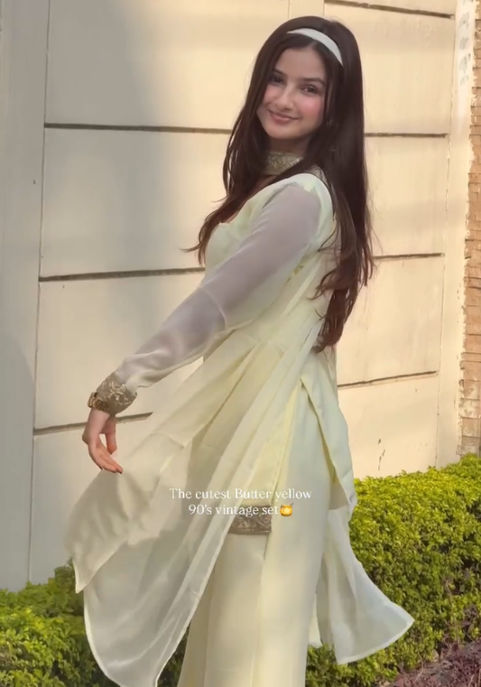 Butter Yellow 90's Vintage Georgette Set