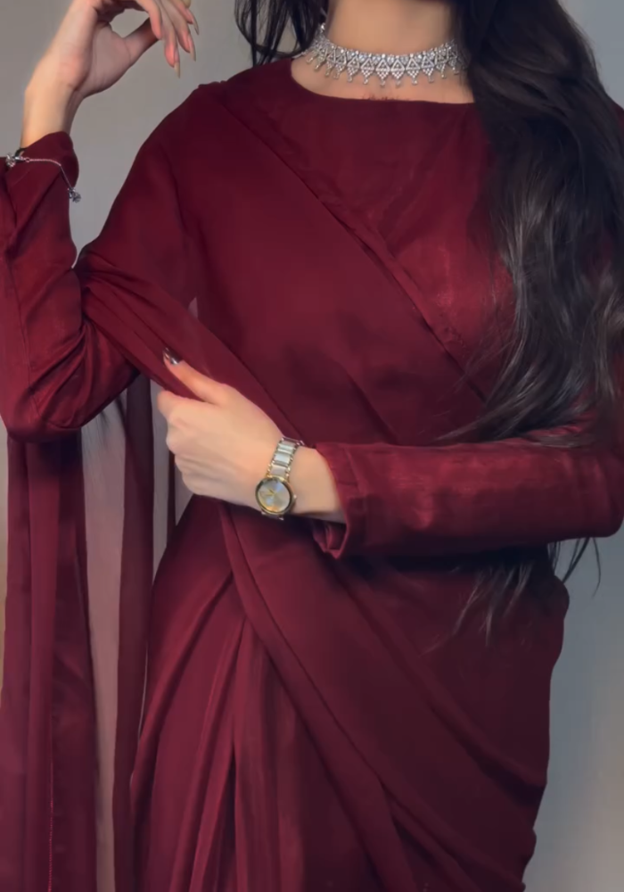 Scarlet Glam Georgette Ready-to-Wear Saree Set