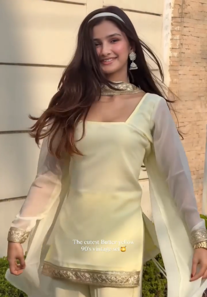 Butter Yellow 90's Vintage Georgette Set