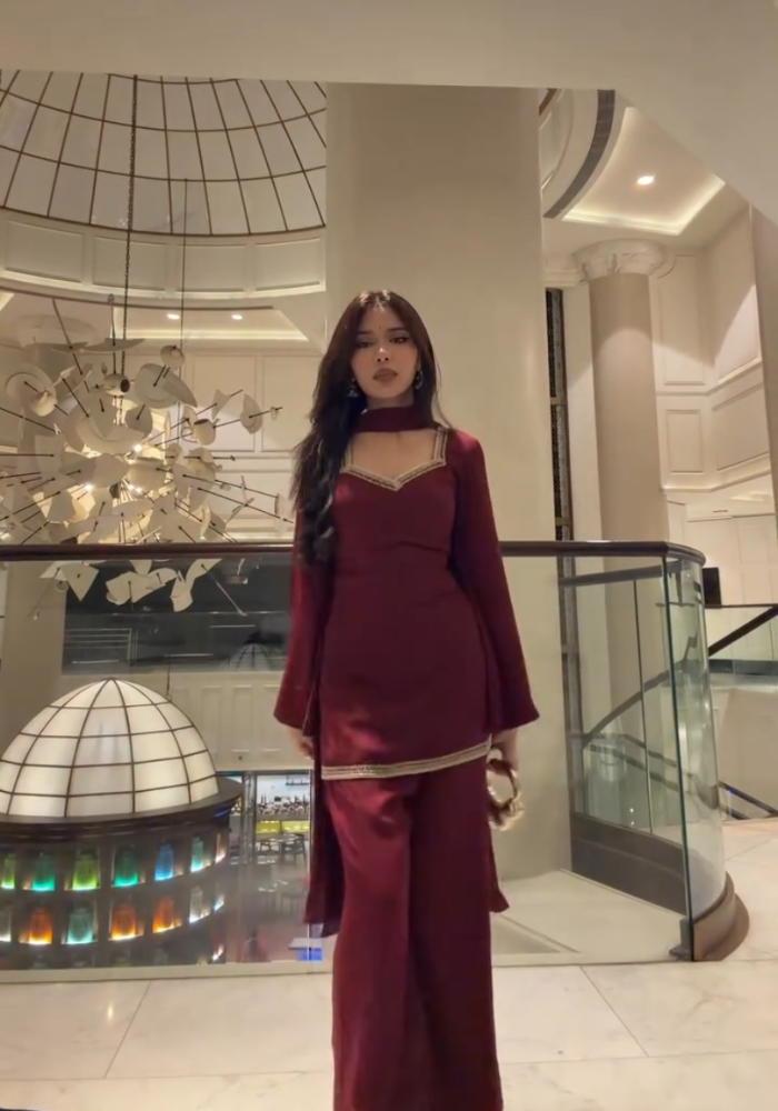 MD Premium Maroon Georgette Suit – Kurta, Pant & Dupatta Set