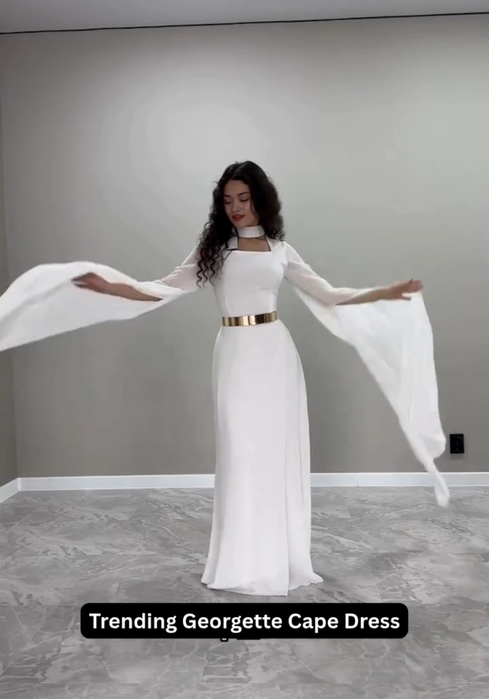 Modern Muse – Square Neck Long Cape Dress