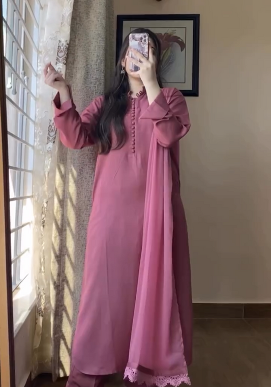 MD Mauve Pakistani Kurta Pent with Chiffon Dupatta Set