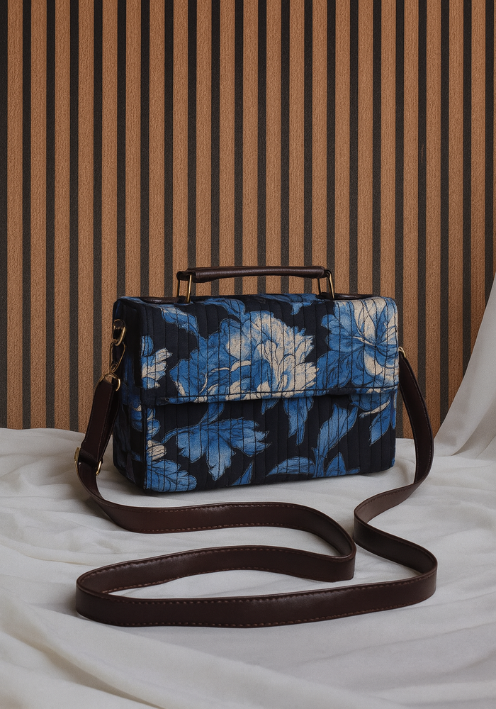 Blue Bloom Quilted Crossbody Bag – Chic & Functional Elegance