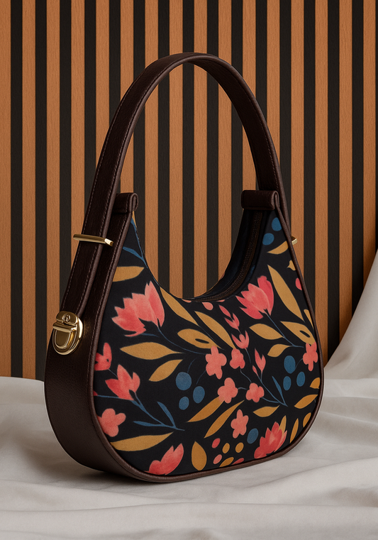Midnight Bloom Shoulder Bag – Floral Elegance for Every Day