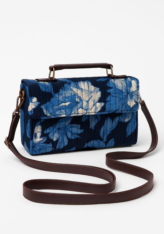 Blue Bloom Quilted Crossbody Bag – Chic & Functional Elegance