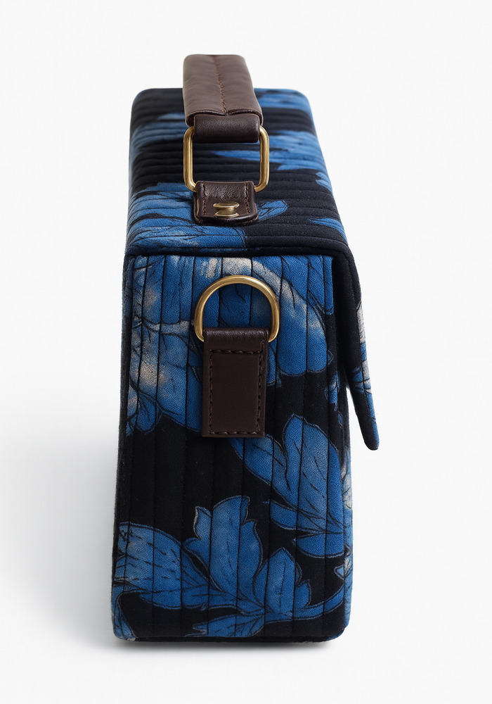 Blue Bloom Quilted Crossbody Bag – Chic & Functional Elegance